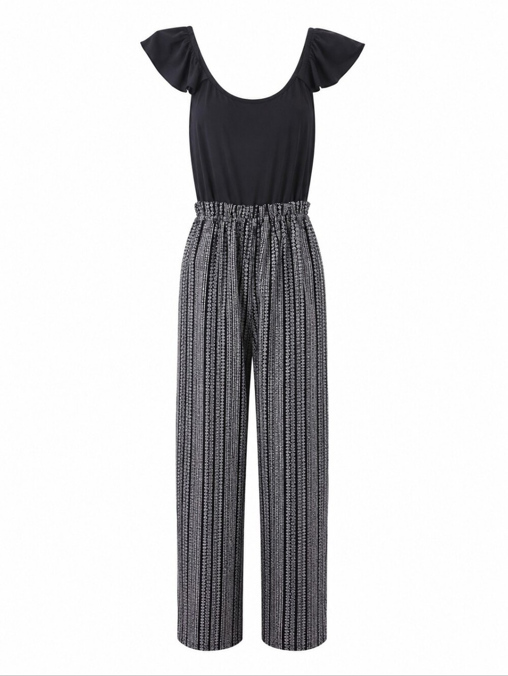 bailey blue Black Scoop-Neck Jumpsuit with Patterned Wide Legs